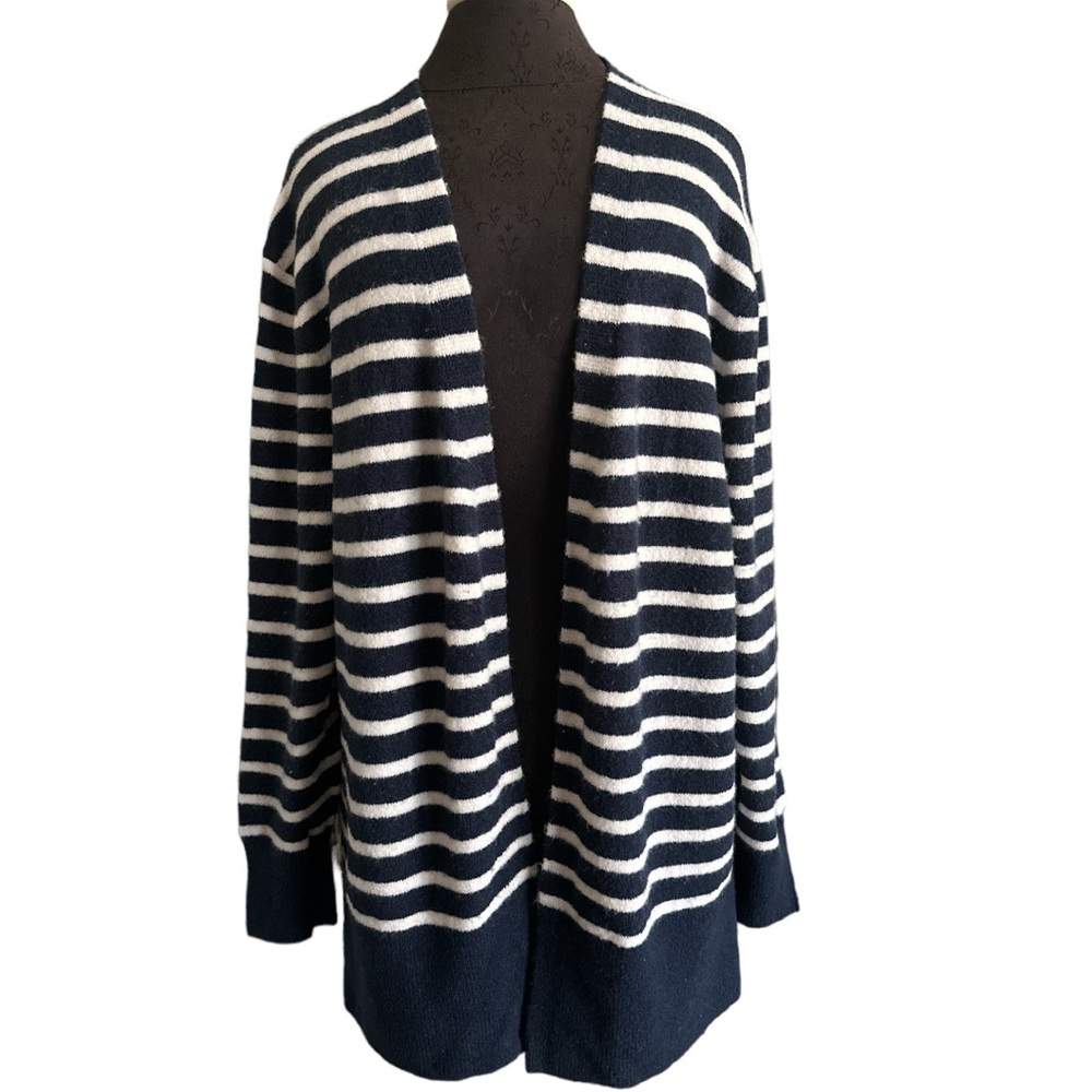Madewell Navy/White Stripe Merino Wool/Alpaca Long Open Front Cardigan